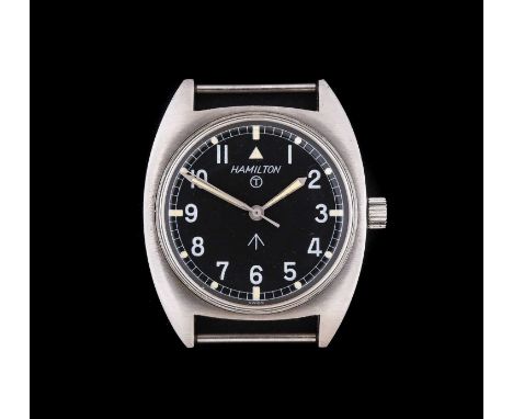 Hamilton: A British Military Centre Seconds Wristwatch, signed Hamilton, issued in 1973, lever movement, black dial signed an
