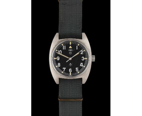 CWC: A British Military Centre Seconds Wristwatch, signed CWC, issued in 1976, manual wound lever movement, black dial with l