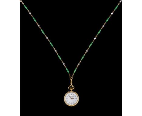 Patek Philippe &amp; Cie: A Fine Lady's 18ct Gold Enamel Diamond Set Keyless Fob/Pendant Watch with the Original Enamel and P