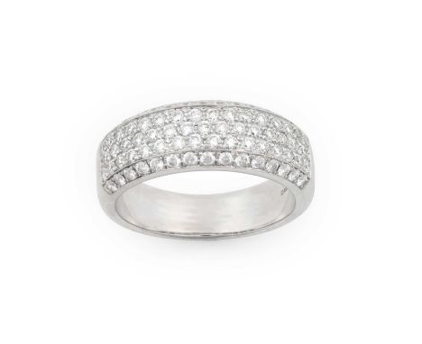 An 18 Carat White Gold Diamond Half Hoop Ringfive rows of round brilliant cut diamonds, in pavé settings, to a plain polished