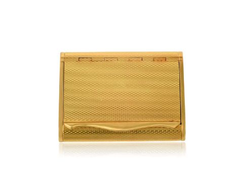 oblong and with overall engine-turned finish, the hinged cover with plain thumbpiece47mm wide, 1oz 1dwt, 33grMarked inside wi