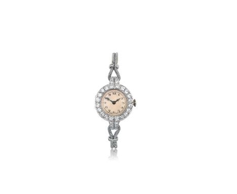 A Lady's Platinum Diamond Set Wristwatch, signed Vertex, circa 1940manual wound lever movement signed, silvered dial with Ara