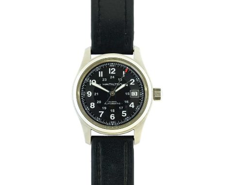 Hamilton: A Stainless Steel Automatic Calendar Centre Seconds Wristwatch, signed Hamilton, model: Khaki Field, ref: H704450, 