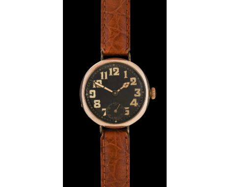 Rolex: An Early Gold Plated "Trench" Wristwatch, signed Rolex, circa 1918, 15-jewel manual wound lever movement signed Rolex,