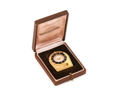 Jaeger LeCoultre: A Gold Plated Centre Seconds Travel Alarm Timepiece, signed Jaeger LeCoultre, circa 1965, manual wound leve