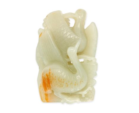 A JADEITE JADE ORNAMENT carved to depict birds among foliage, 6.3cm, 87.2g.&nbsp;