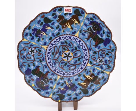 A Chinese cloisonne enamel footed charger, of shaped outline, 39cm diameter. 