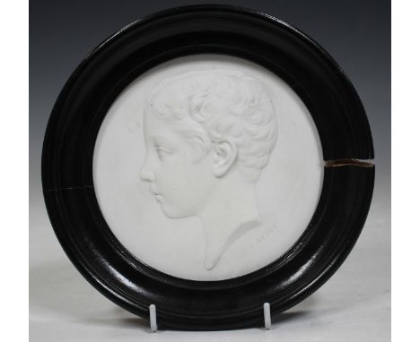A Sèvres biscuit porcelain portrait plaque of Louis Napoleon, circa 1866, after J. Peyre, green printed date code and incised