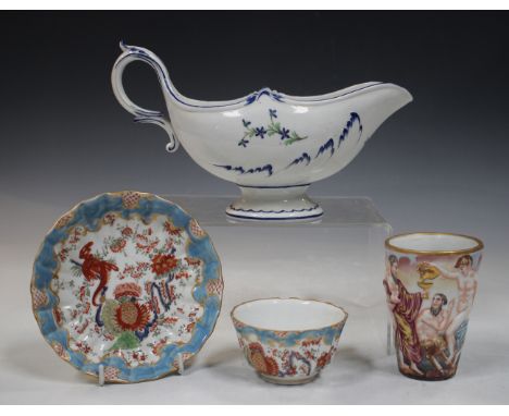 A group of Continental porcelain, 18th century and later, including a Niderviller sauceboat, painted with blue cornflowers ab