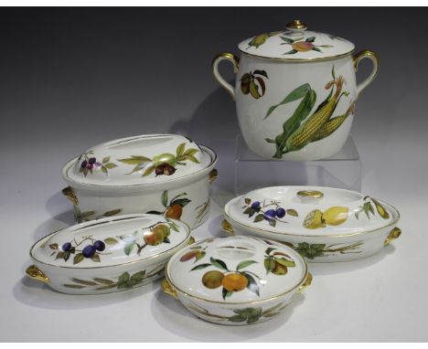 A large group of Royal Worcester mostly Evesham pattern tablewares, including tureens and covers, serving dishes and bowls, d