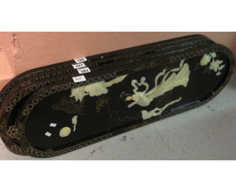 Set of four Oriental lacquered and mother-of-pearl relief portrait panels. (4)