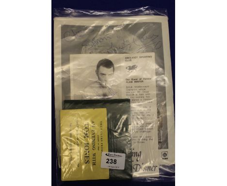 Signed promotional photograph of Marti Caine, signed Tom Jones ticket, signed amateur boxing flyer by Allan Minter and autogr