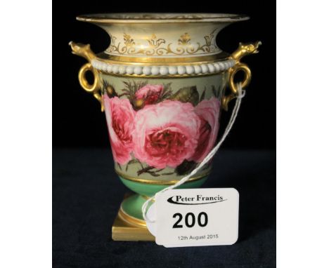 19th Century flight Barr &amp; Barr Worcester hand painted two handled tapering vase, hand painted with pink roses within gil