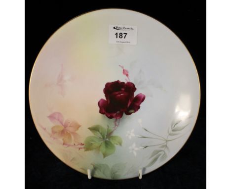 Royal Worcester hand painted cabinet plate, printed puce marks to base.