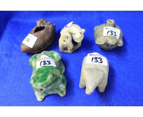 Group of assorted Chinese ceramic animals, ink wells etc.  (5)