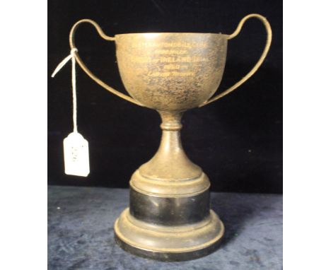 White metal two handled trophy cup on plinth engraved Ulster Automobile club 1000 Miles Circuit of Ireland Trial 1950's ladie