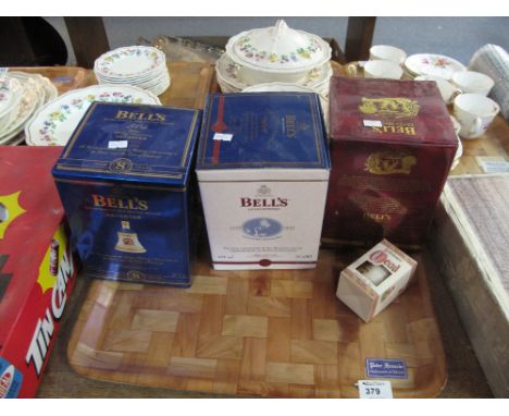 Three Wade Bells whiskey decanters to include 50th Golden Wedding Anniversary, Christmas 1996 and 2001, together with a Lindi