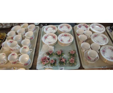 Three trays of Royal Standard fine bone china Rambling Rose tea ware items comprising cups, saucers, milk jug, sucrier etc.  