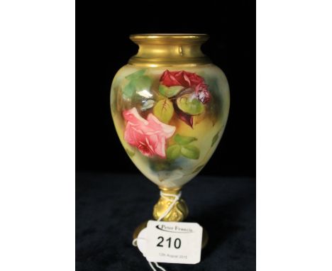 Royal Worcester Hadley style urn shaped vase painted with roses.  Signed M.Hunt.  Printed marks with shape number 2260. CONDI