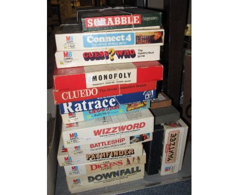 Collection of vintage board games to include: 'Monopoly'; 'Guess Who?'; 'Connect Four'; 'Scrabble'; 'Yantzee'; 'Downfall' etc