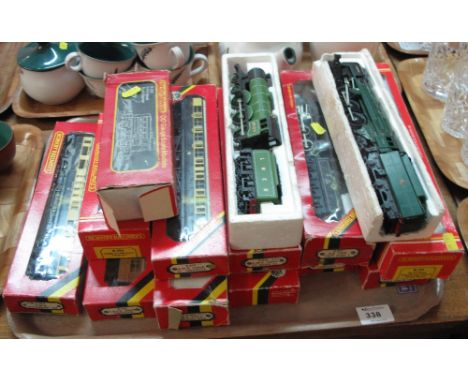 Tray of Hornby 00 Gauge scale models in original boxes to include R.857, B.R.Loco Ivatt class 2, LNER coach composite R.435, 