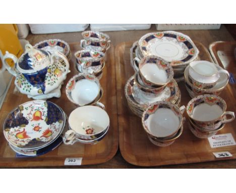 Two trays of assorted china to include 19th Century Gaudy Welsh Tulip design tea pot and tea pot plates and cups and saucers,