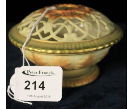 Royal Worcester porcelain pierced potpourri jar, green printed marks to base, shape number 302/G.