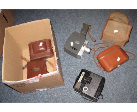 Box of assorted vintage cameras to include Cine 8, Kodak 66 model 2, Coronet Consul etc. (5)