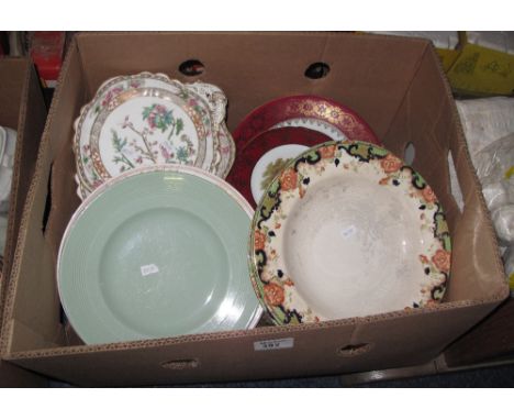 Box of assorted plates and dishes to include Limoge, Wood's ware, Royal Worcester the collectors series limited edition plate