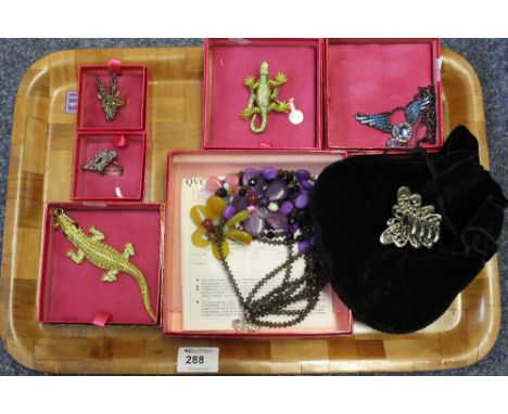 Collection of Butler and Wilson 40th anniversary jewellery to include butterfly grip, lizard pendant, bat and skull ring, sta