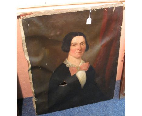 19th Century, British School, portrait of a lady with lace collar and distinctive brooch.  Unframed.