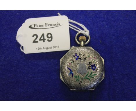 Silver and enamel fancy fob watch stamped 935.  The enamel decoration depicting swallow and flowers. CONDITION REPORT: Some l