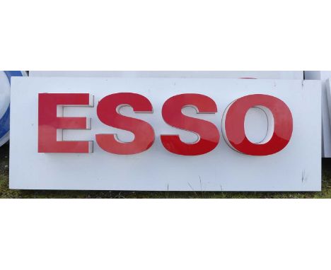 A perspex on painted metal forecourt fascia double sided sign for ESSO, with raised lettering, 90 x 250cm