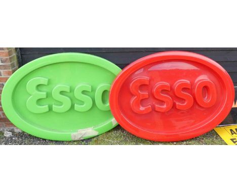 A moulded red plastic ESSO fascia sign, 107 x 148cm; together with a matching green example (2)