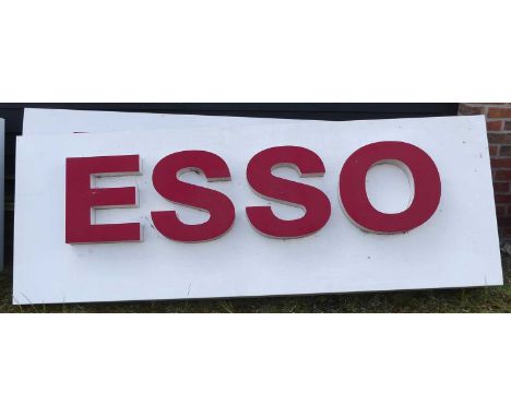 A perspex on painted metal forecourt fascia double sided sign for ESSO, with raised lettering, 90 x 250cm