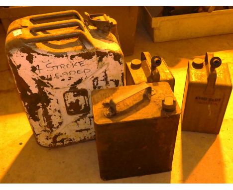 A pair of ESSO Blue paraffin cans, together with a 2-gallon fuel can, and a jerry can (4)