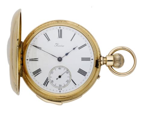 Racine. A gold half-hunting cased quarter repeating keyless watch, circa 1900. Movement: lever escapement, repeating on coile