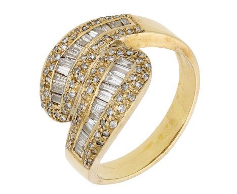 A diamond dress ring, of crossover design, set with brilliant, single and calibré-cut diamonds, Portuguese assay mark, total 