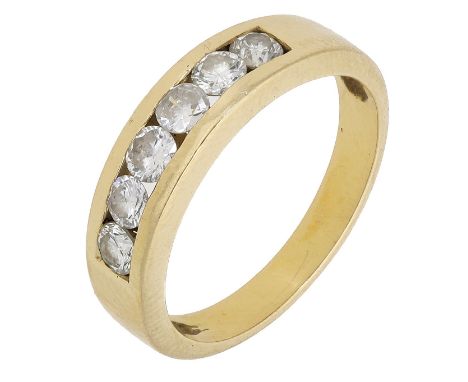A diamond ring, the tapered band channel-set to the front with brilliant-cut diamonds, Portuguese assay mark, total diamond w