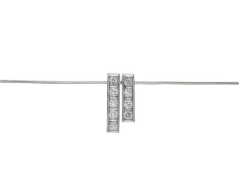 A diamond necklace, designed as two bar-shaped drops set with brilliant-cut diamonds and suspended from a 9ct gold chain, UK 
