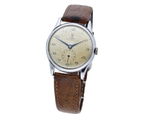 Tudor. A stainless steel wristwatch, Ref. 709, circa 1960. Movement: manual winding, 17 jewels. Dial: silvered, Arabic numera