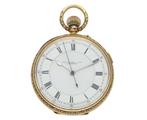 Thomas Russell & Son, Liverpool. A gold open-faced watch with stop/start slide, 1905. Movement: gilded three quarter plate, l