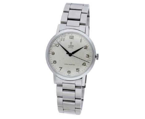 Tudor. A stainless steel wristwatch, Ref. 1737, Royal, circa 1960. Movement: manual winding, 17 jewels. Dial: silvered, appli