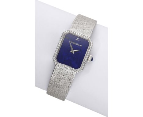 Jaeger-LeCoultre. A lady’s white gold and diamond-set bracelet watch lapis lazuli dial, circa 1970. Movement: manual winding,