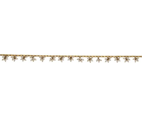 A seed pearl necklace, the fancy-link chain suspending a fringe of seed pearl cluster drops, length 48.5cm.  £400-£600  ---  