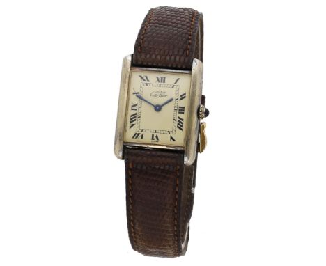 Must de Cartier. A gold plated rectangular wristwatch, Tank, circa 1980. Movement: cal. 2512-1, manual winding, 17 jewels. Di