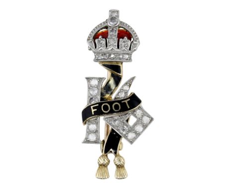 A Regimental sweetheart brooch for the 16th (Bedfordshire) Regiment of Foot, set with rose-cut diamonds and polychrome enamel