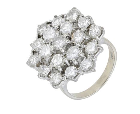 A diamond cluster ring, set throughout with brilliant-cut diamonds, stamped ‘18CT’, total diamond weight approximately 4.50 c