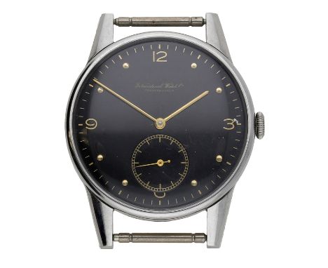 International Watch Co. A stainless steel wristwatch, circa 1945. Movement: cal. 83, manual winding, no. 1072555. Dial: black