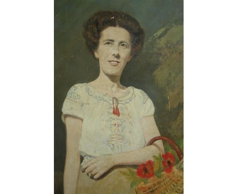 Oil painting on canvas. Portrait of a woman signed with the artist's monogram 'H. W.' and dated 1947. In a Victorian gilt swe